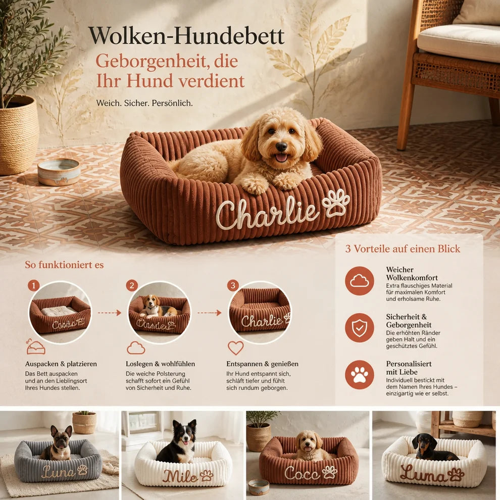 Personalisiertes, flauschiges Wolken-Hundebett mit weicher Umrandung