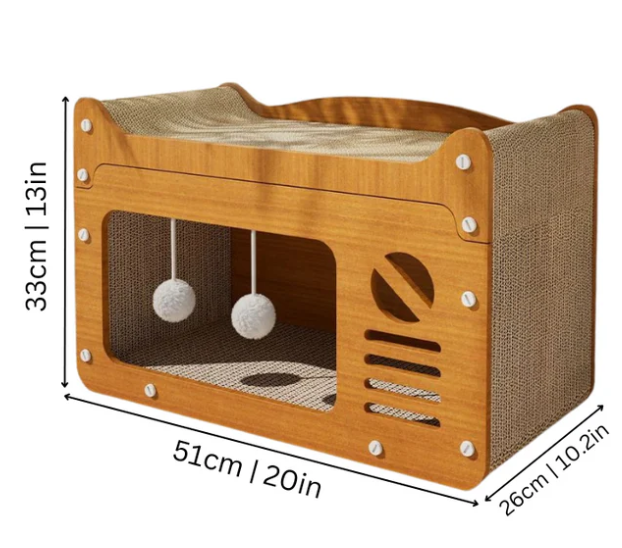 Katzenhaus mit Kratzfläche und integriertem Spielbereich