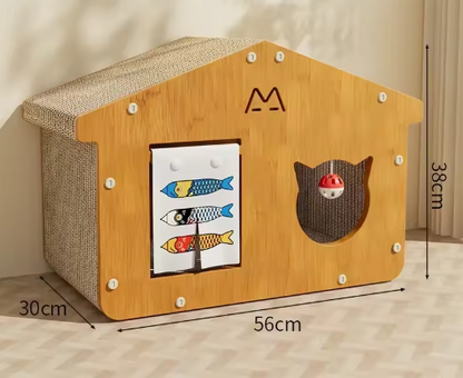 Katzenhaus mit Kratzfläche und integriertem Spielbereich