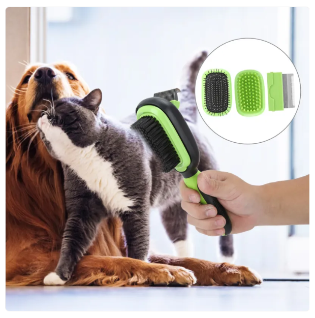 Hunde- Katzenbürste mit Entfernbarem Fellkamm – 2-in-1 Bürste für Sanfte Fellpflege