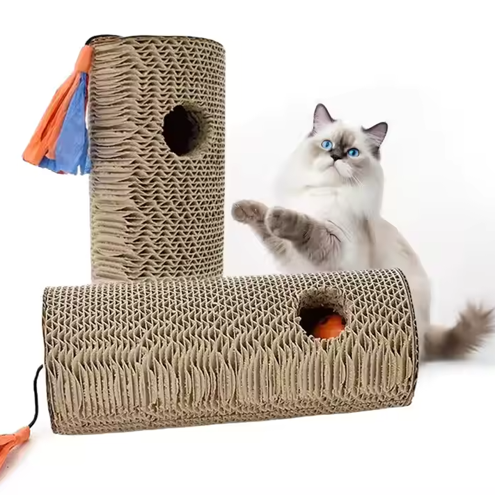 Katzenkratzrolle Aus Karton – Kratzspielzeug mit bunten Fransen und Loch