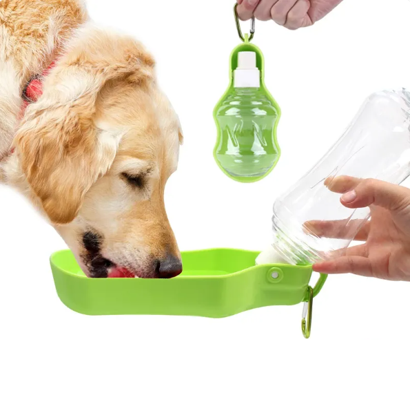 Tragbare Hunde-Trinkflasche mit Schale und Karabiner – Ideal für Spaziergänge und Reisen
