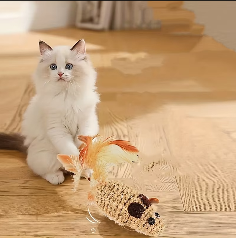 Sisal-fisch Katzenspielzeug – Natürliches Beutespiel Mit Federn Für Aktive Katzen