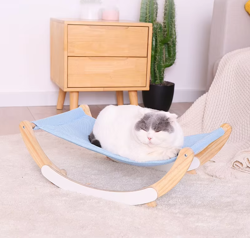Hängendes Katzenbett Aus Holz – Bequeme Katzenhängematte Modernes Design Grau