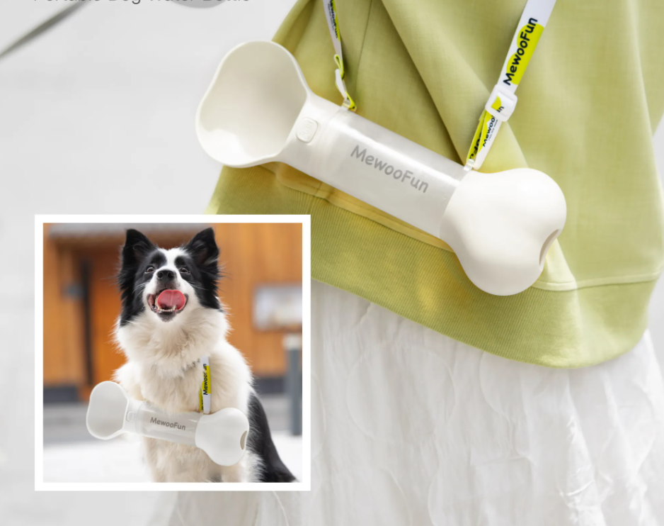 Trinkflasche für Hunde in Knochenform – Tragbarer Wasserspender mit Napf