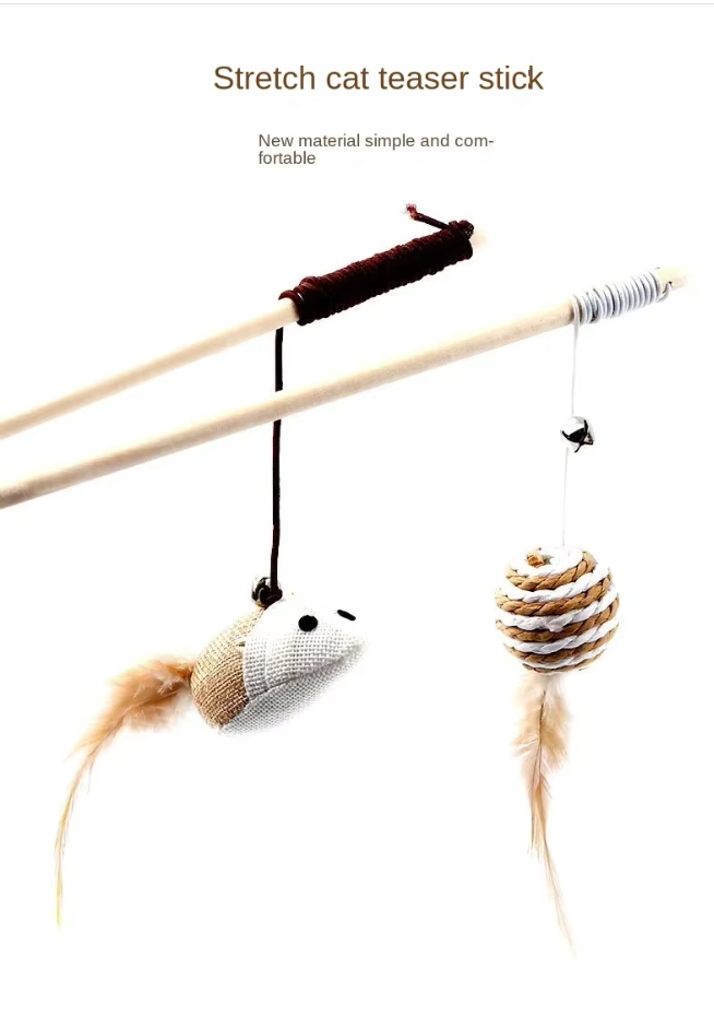 Interaktives Katzenspielzeug-Set – Naturspielzeug Mit Federn Und Glocken