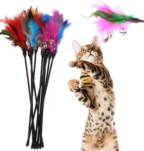 Katzenspielzeug mit bunten Federn (5er Set)
