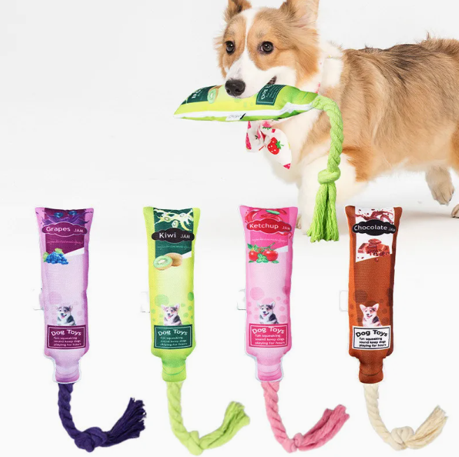 Hundespielzeug Fruchtmarmelade – Squeaky Spielzeug mit Seil Zum Kauen und Ziehen