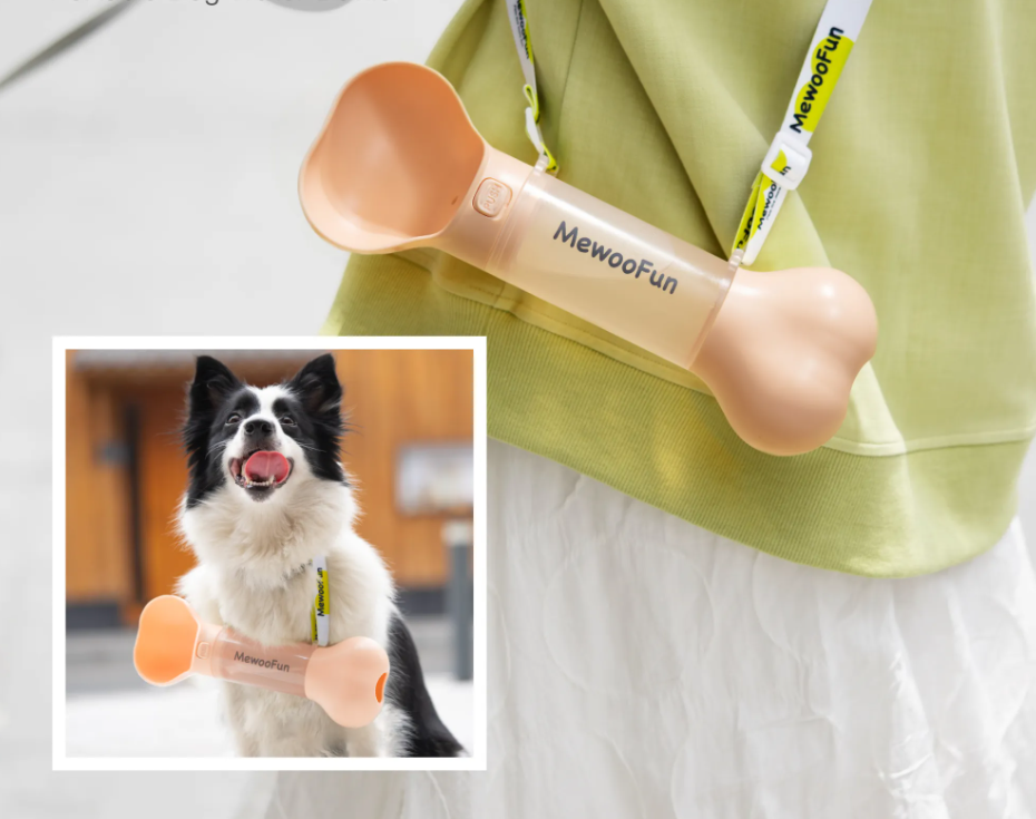 Trinkflasche für Hunde in Knochenform – Tragbarer Wasserspender mit Napf