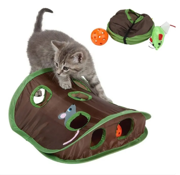 Katzenzelt mit Spielzeug – Interaktive Höhle mit Mäusen und Bällen für Katzen