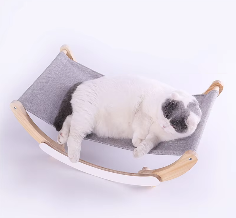 Hängendes Katzenbett Aus Holz – Bequeme Katzenhängematte Modernes Design Grau