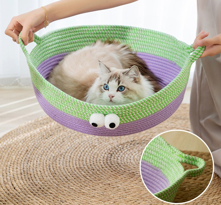 Niedliches Handgewebtes Baumwollseil Katzenbett im Tierdesign