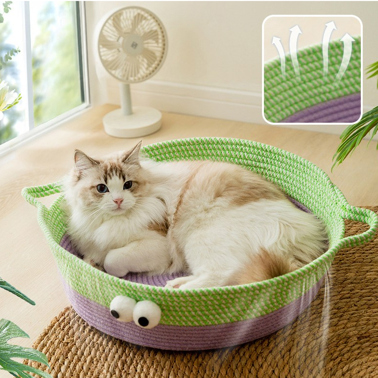 Niedliches Handgewebtes Baumwollseil Katzenbett im Tierdesign