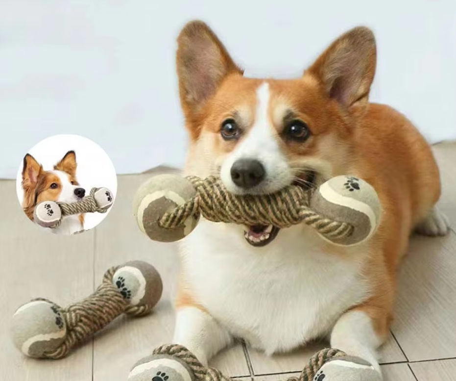 Hundespielzeug Seil Mit Bällen – Kauspielzeug für Hunde mit Pfotenabdruck