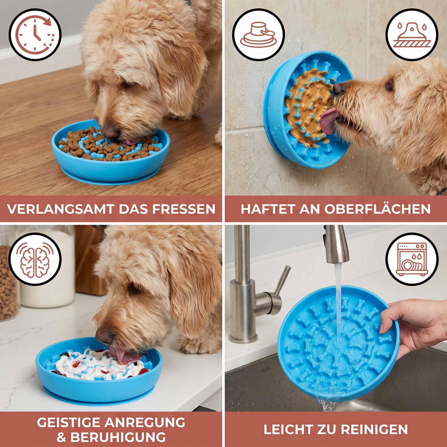 Anti-Schlingnapf für Hunde – Schleckmatte aus lebensmittelechtem Silikon mit Saugnäpfen