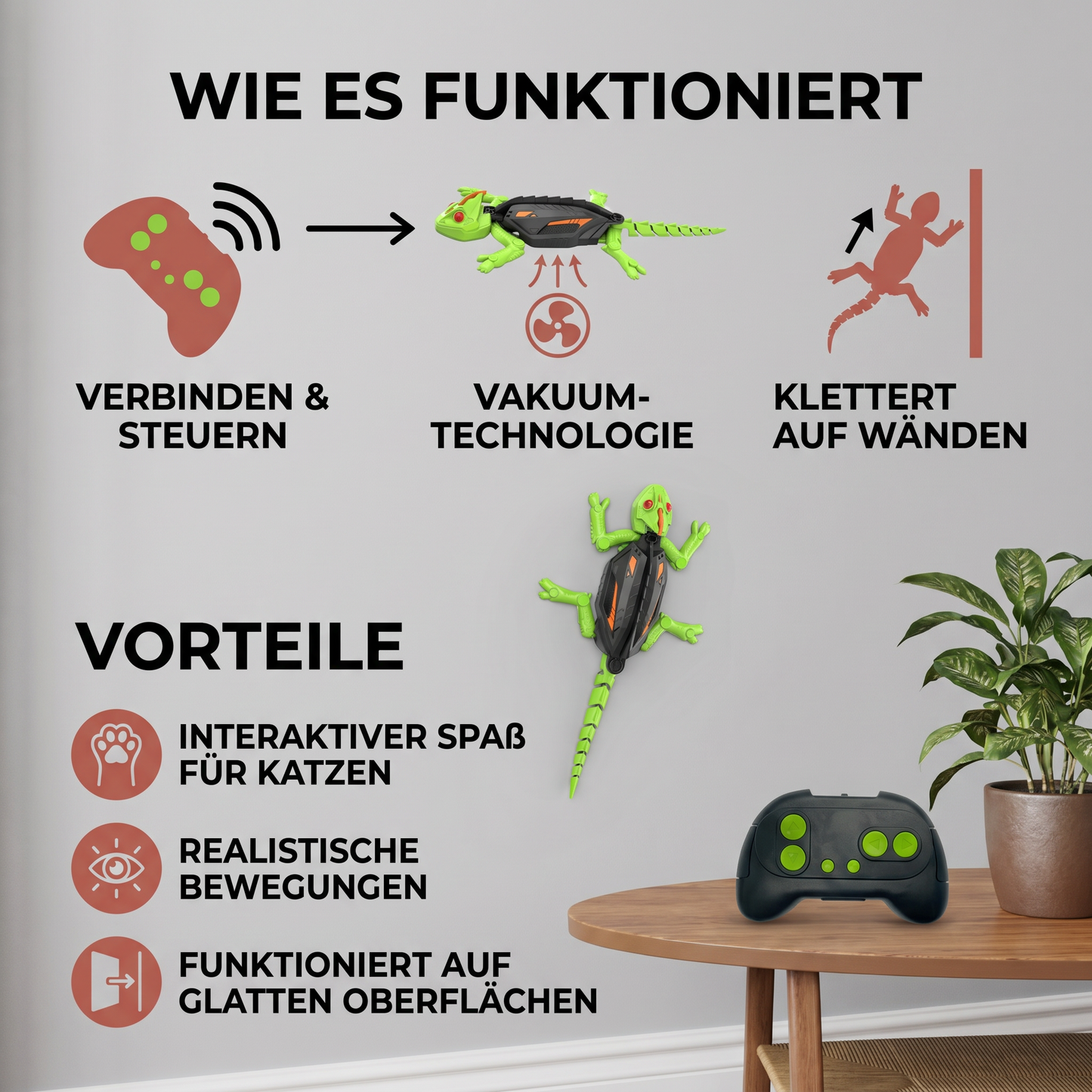 Ferngesteuertes Wand Kletterndes Eidechsen Spielzeug für Katzen