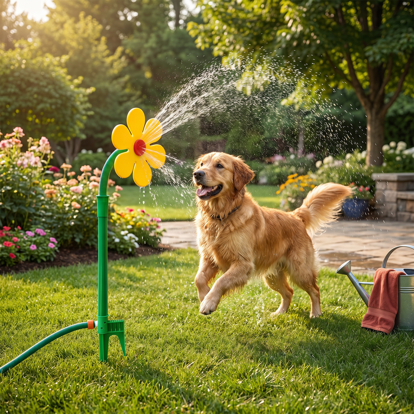 Drehender Sonnenblumen Sprinkler für Hunde