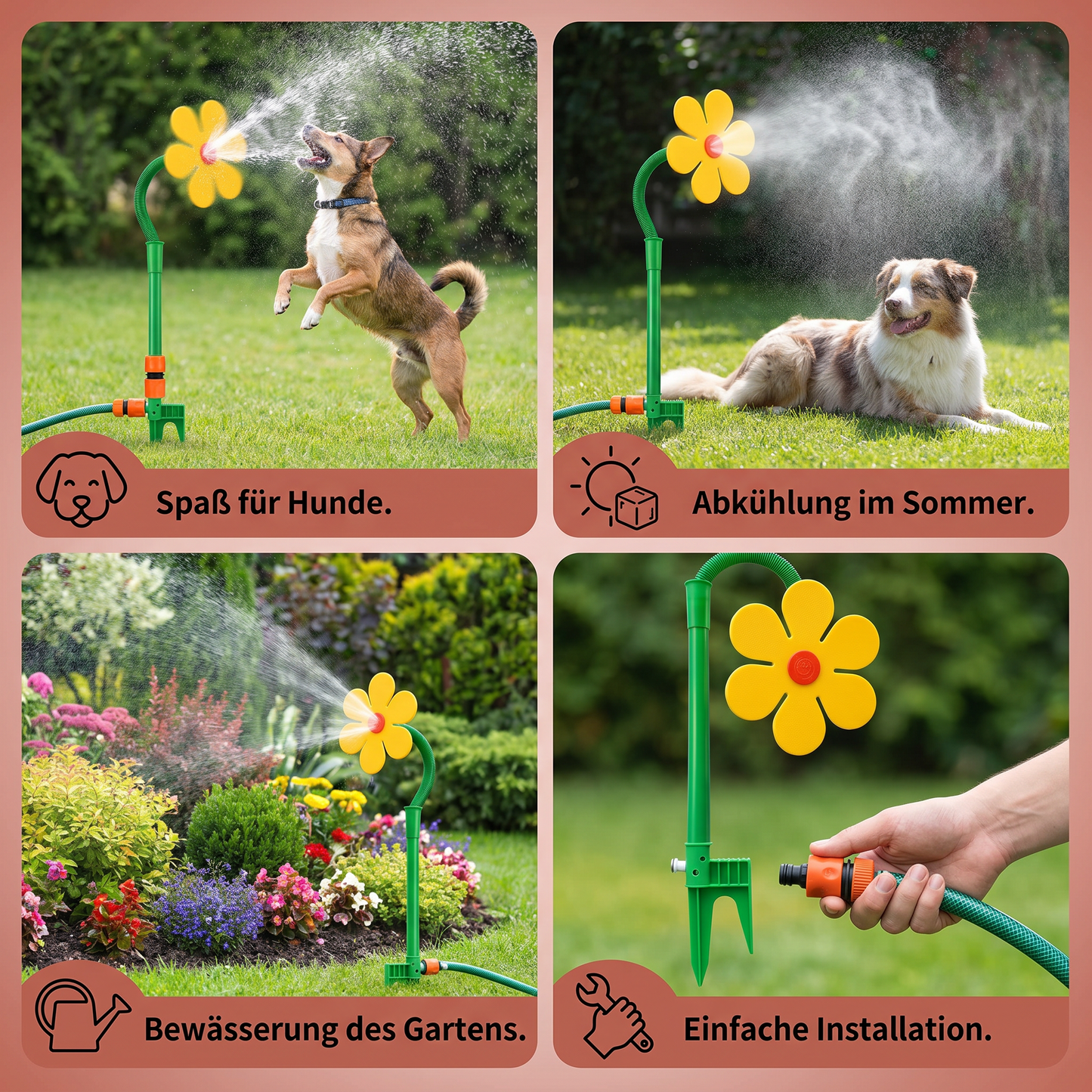 Drehender Sonnenblumen Sprinkler für Hunde
