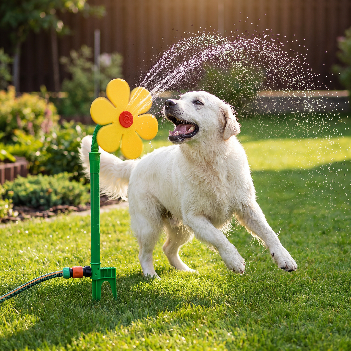 Drehender Sonnenblumen Sprinkler für Hunde