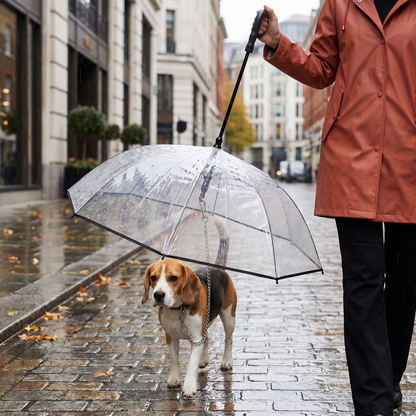 Transparenter Hunde Regenschirm mit Leine für kleine Hunde