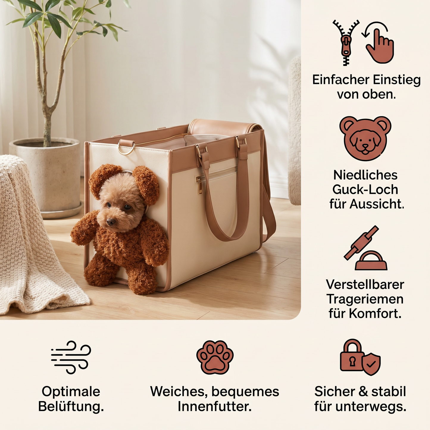 Haustier Tragetasche mit Teddybär Guck-Loch Fenster