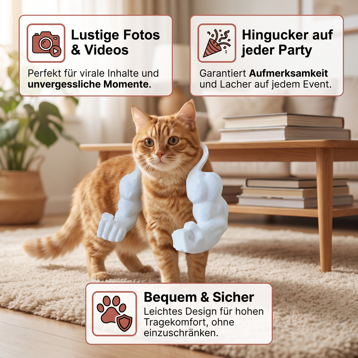 Muskelarm Katzenkostüm mit Geschirr für Lustige Fotos und Verkleidung