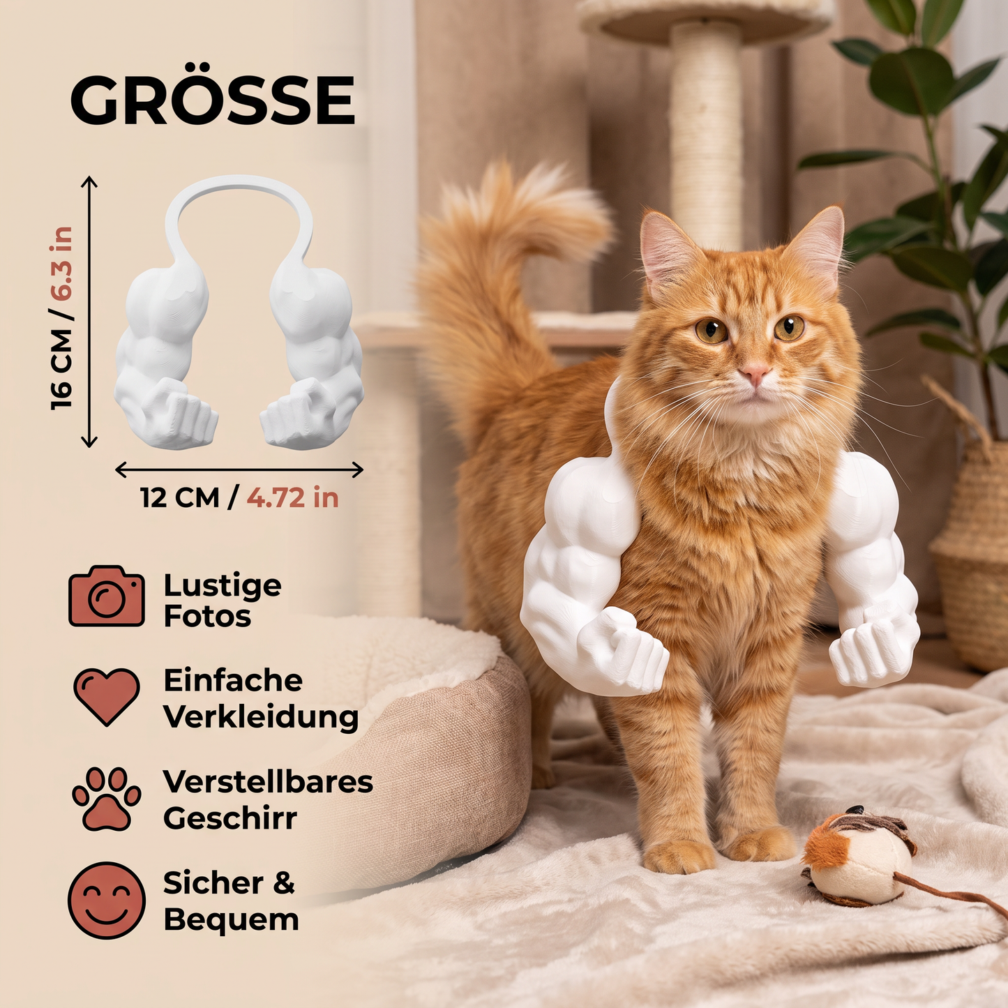 Muskelarm Katzenkostüm mit Geschirr für Lustige Fotos und Verkleidung