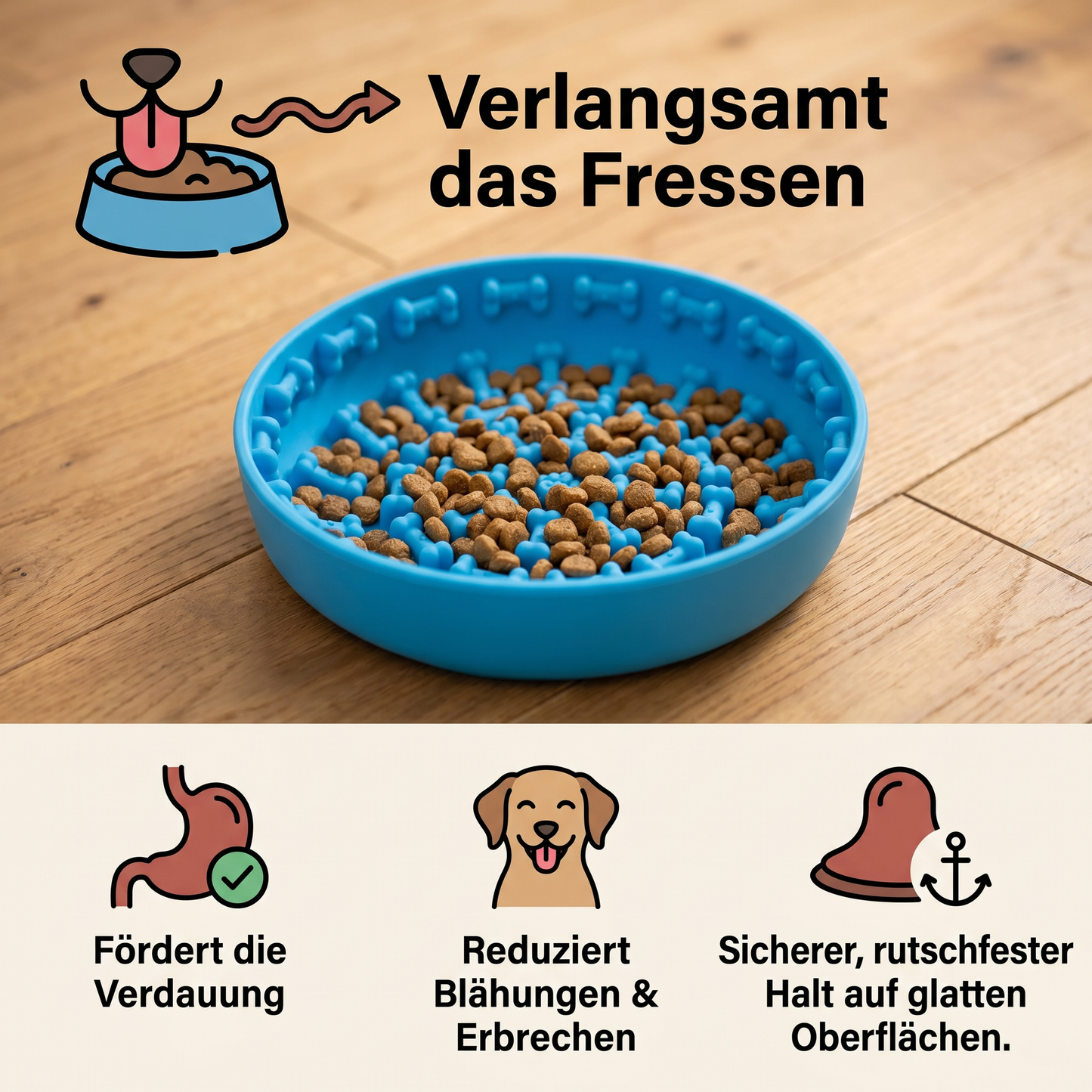 Anti-Schlingnapf für Hunde – Schleckmatte aus lebensmittelechtem Silikon mit Saugnäpfen