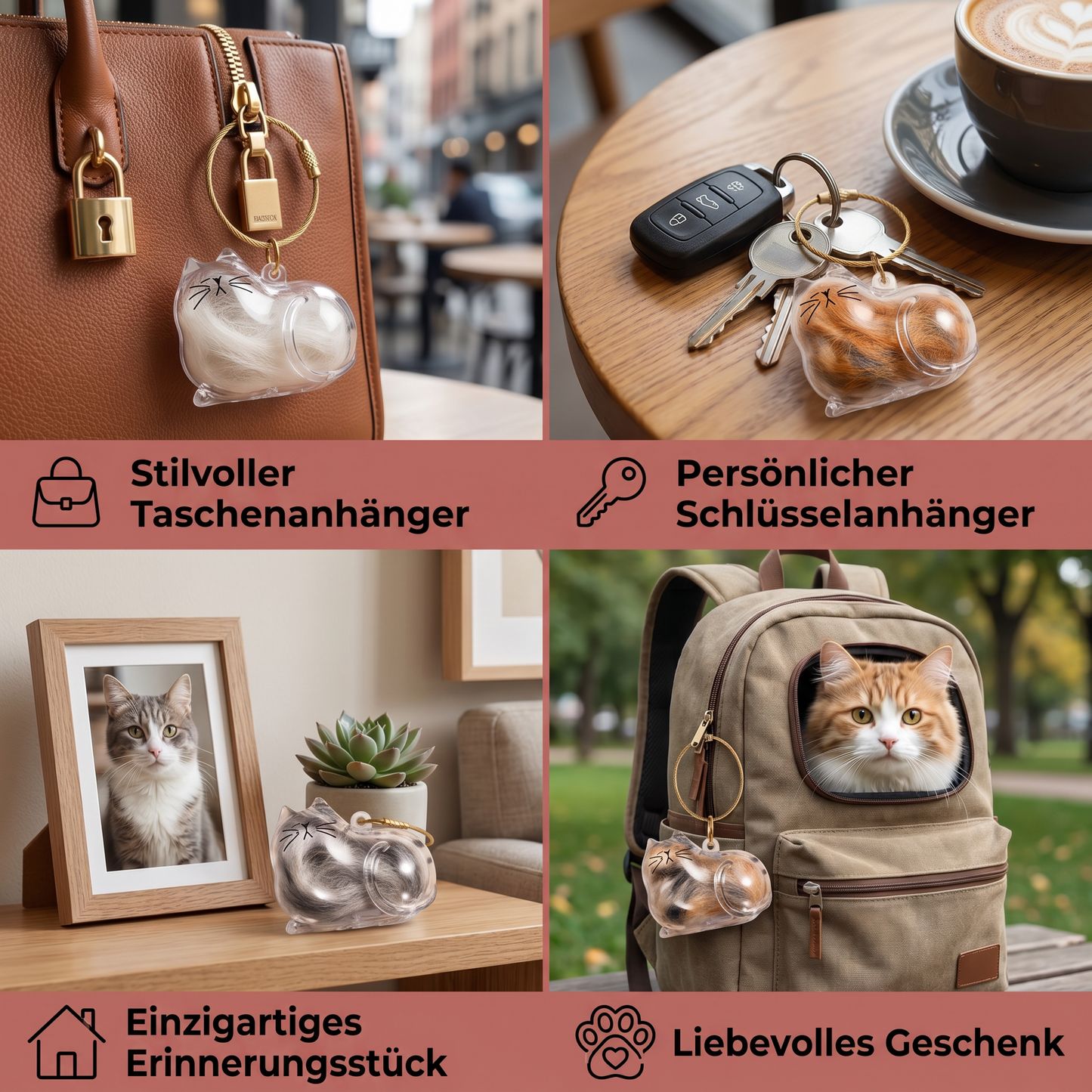 Niedliche Transparente Katzenhaar-Kapsel als Schlüsselanhänger & Erinnerungsstück