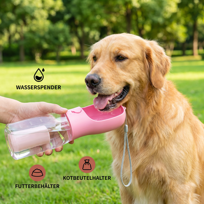 3 in 1 tragbare Hundeflasche mit Futterbehälter und Kotbeutelhalter