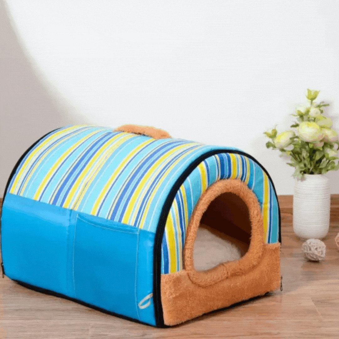 Kuscheliges Haustierhaus Im Streifen-Design – Bequeme Schlafhöhle für Hunde und Katzen