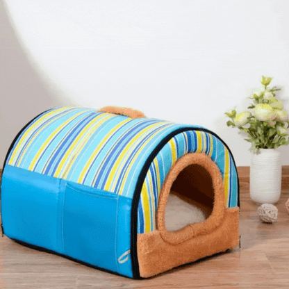 Kuscheliges Haustierhaus Im Streifen-Design – Bequeme Schlafhöhle für Hunde und Katzen