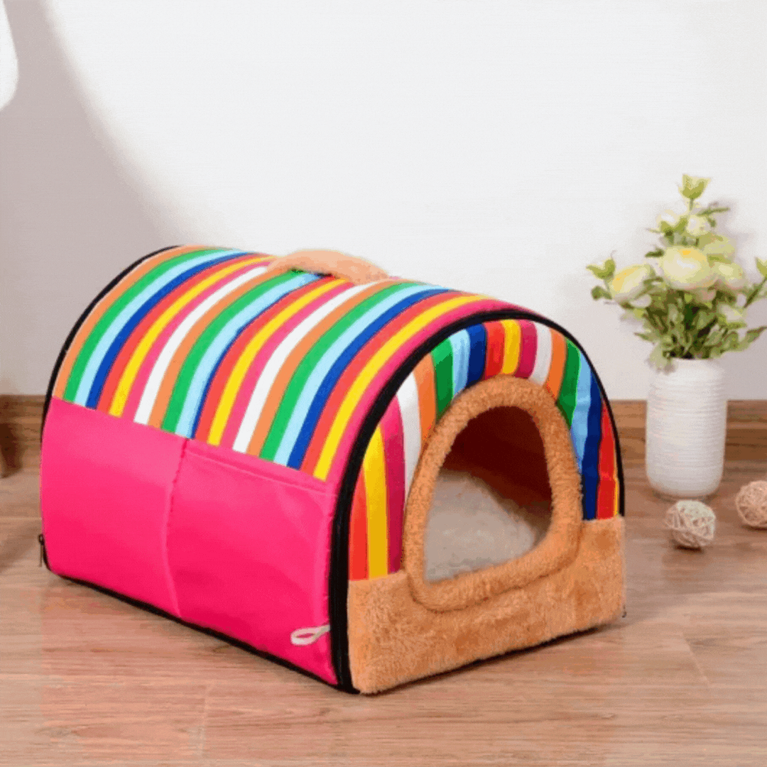 Kuscheliges Haustierhaus Im Streifen-Design – Bequeme Schlafhöhle für Hunde und Katzen