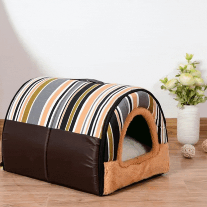 Kuscheliges Haustierhaus Im Streifen-Design – Bequeme Schlafhöhle für Hunde und Katzen