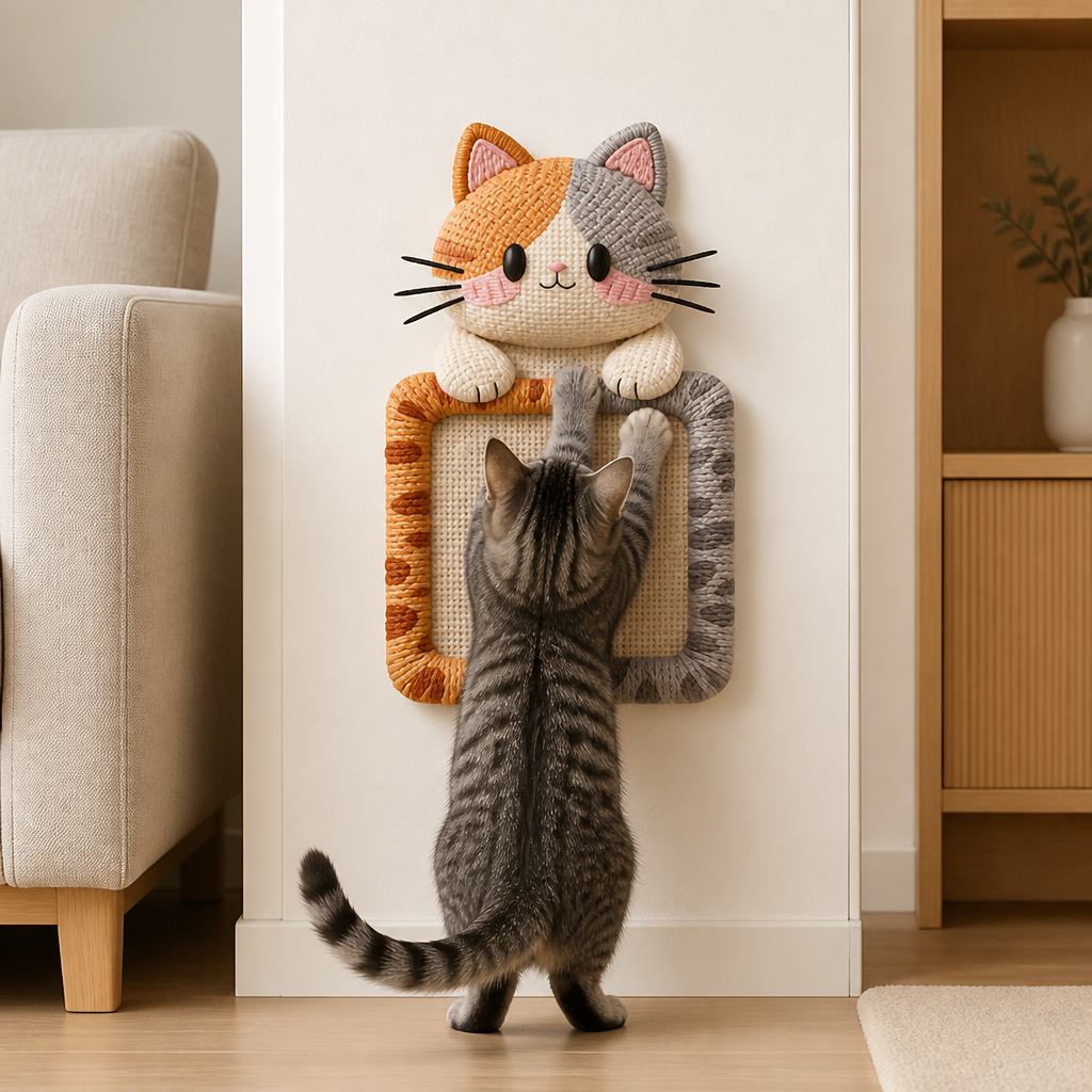 2-in-1 Gewebte selbstklebende Katzen-Kratzmatte & Möbelschutz mit interaktivem Spielzeug