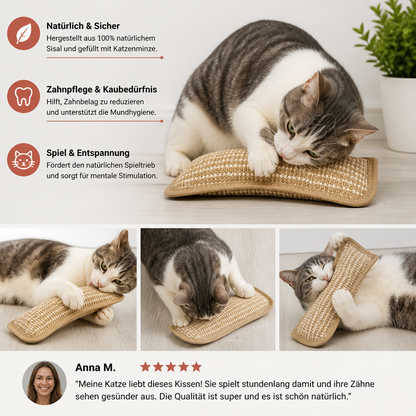 Natürliches Sisal-Katzenkissen & Kratzspielzeug mit Katzenminze – Kauspielzeug zur Zahnpflege