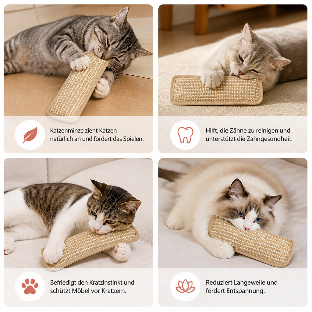 Natürliches Sisal-Katzenkissen & Kratzspielzeug mit Katzenminze – Kauspielzeug zur Zahnpflege