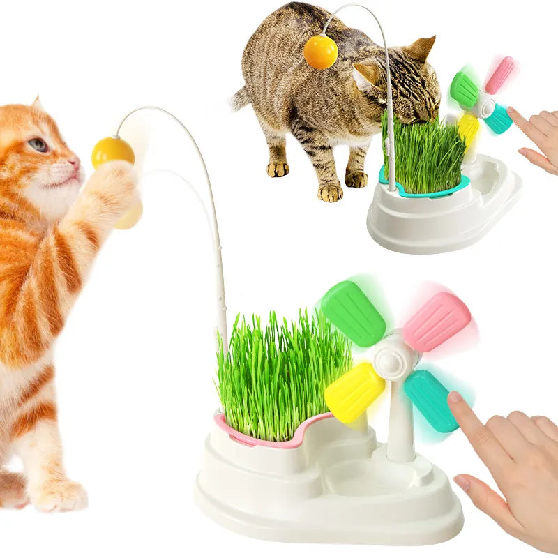 Interaktives Katzen-Spielzeug – Windmühle mit Ball und Grasständer zur geistigen Förderung