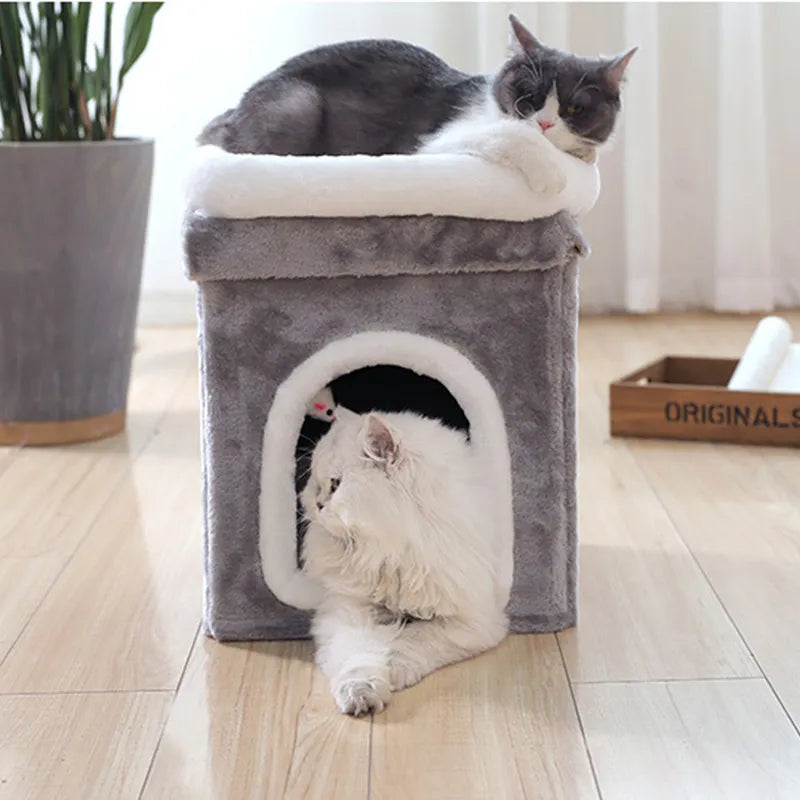 Katzenhöhle Mit Liegefläche – Faltbares Katzenbett Mit Kuschelhöhle Und Spielzeug Für Katzen