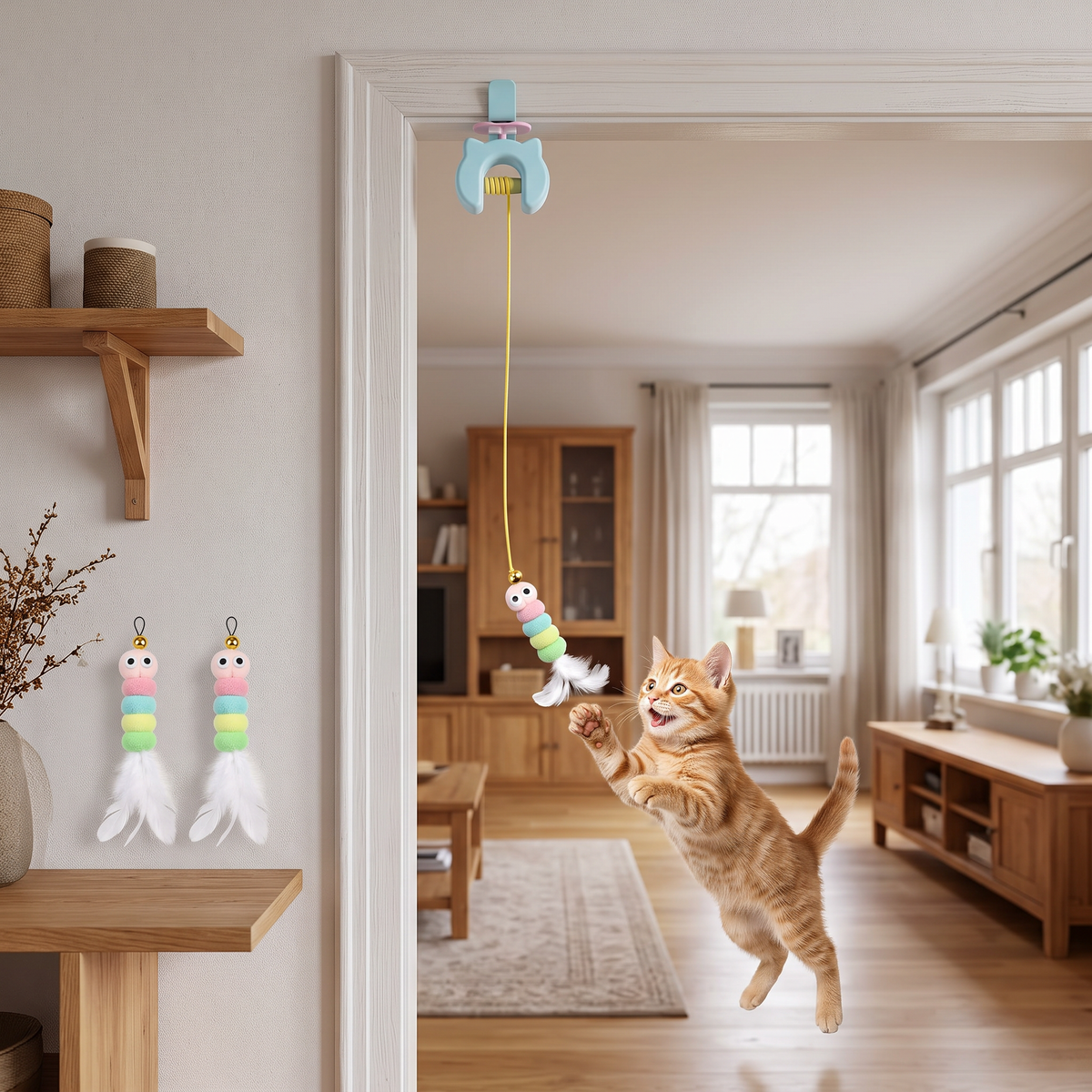 Wiederaufladbares hängendes Tür-Katzenspielzeug mit interaktiver fliegender Feder