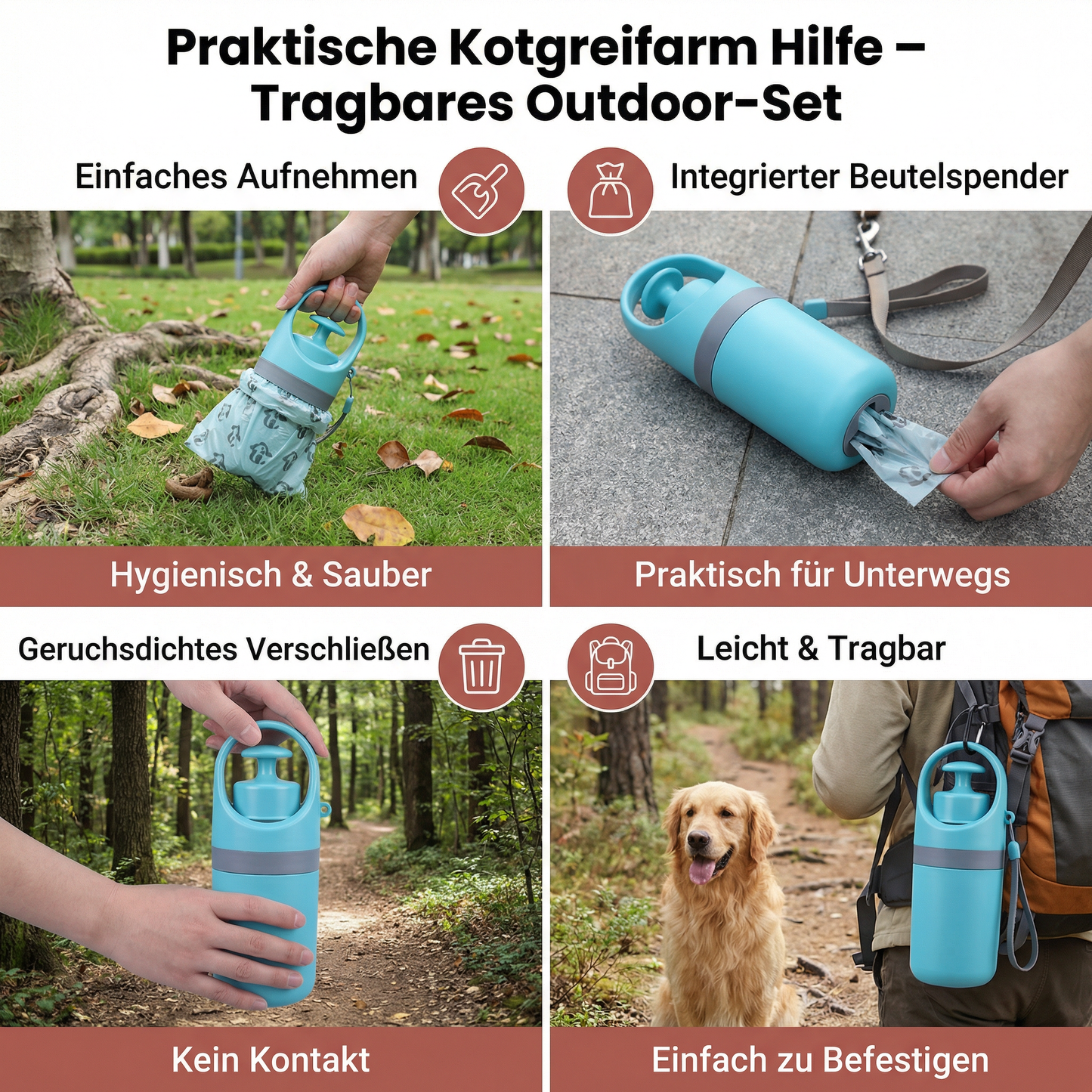 Praktische Kotgreifarm Hilfe mit Kotbeutel – Tragbares Outdoor-Set