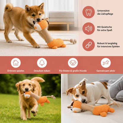 Robustes Plüsch-Hundespielzeug mit Baumwollseil, Quietscher und Zahnreinigungsfunktion