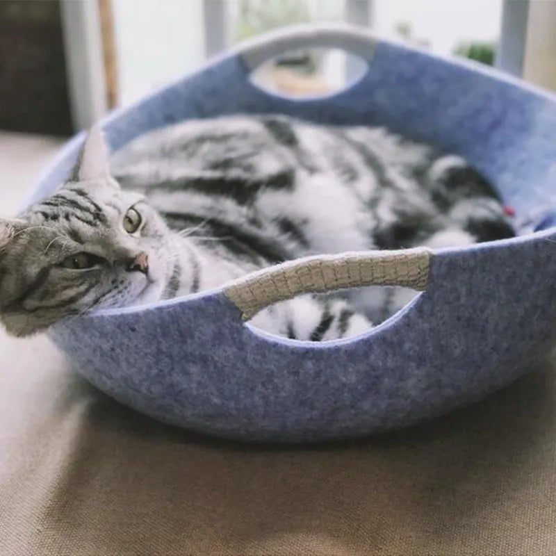 Haustierbett Aus Filz für Katzen – Weiches Komfortables Körbchen mit Griffen