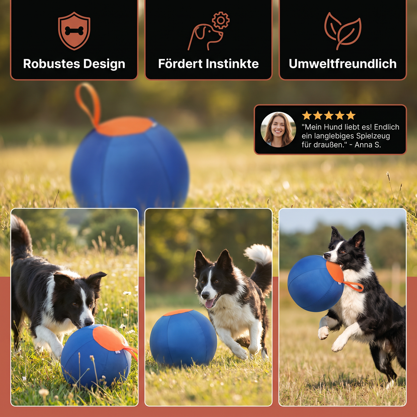 HerdBall - Interaktiver Hüteball für Hunde Robustes & Umweltfreundliches Spielzeug für aktive Rassen