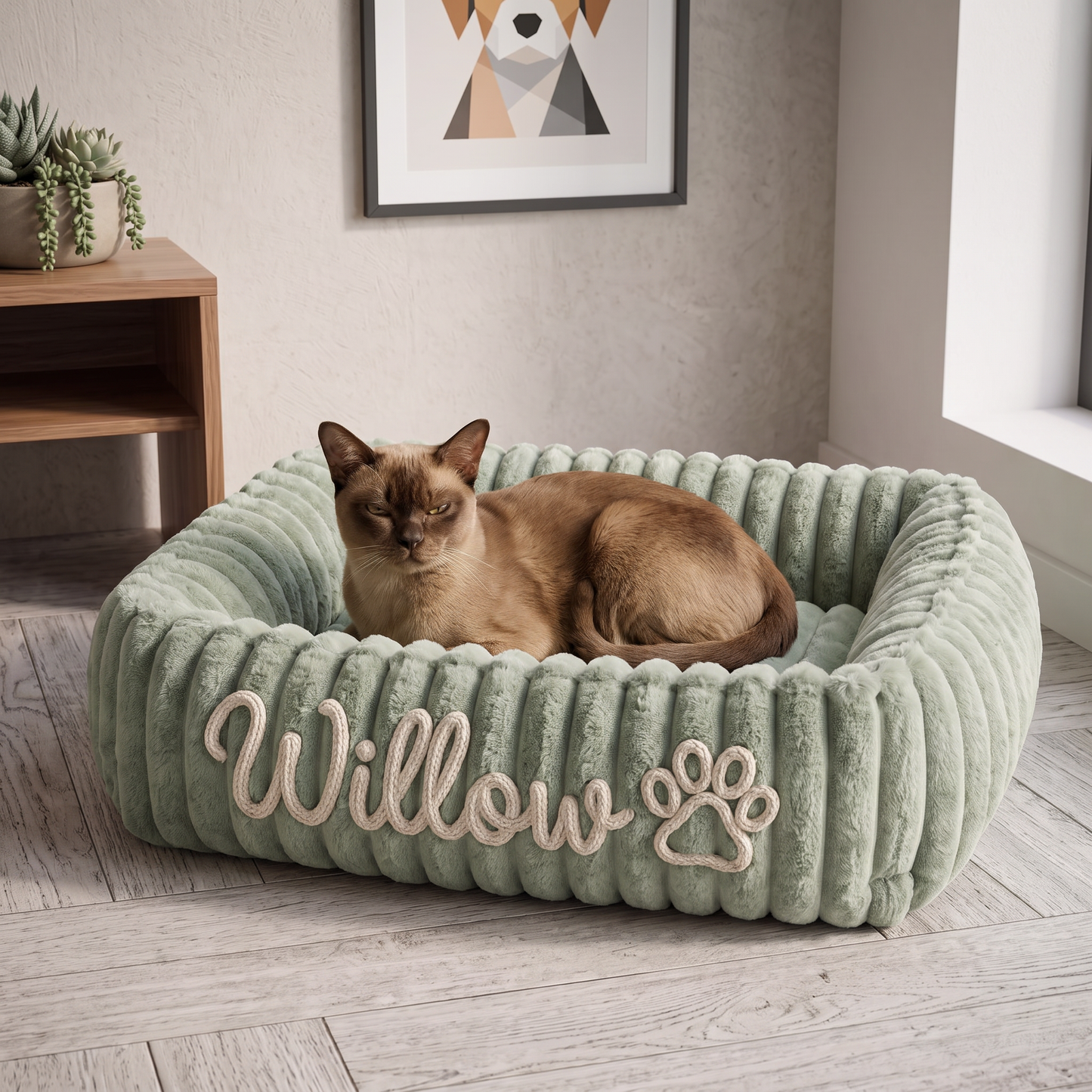 Personalisiertes, flauschiges Wolken-Katzenbett mit weicher Umrandung
