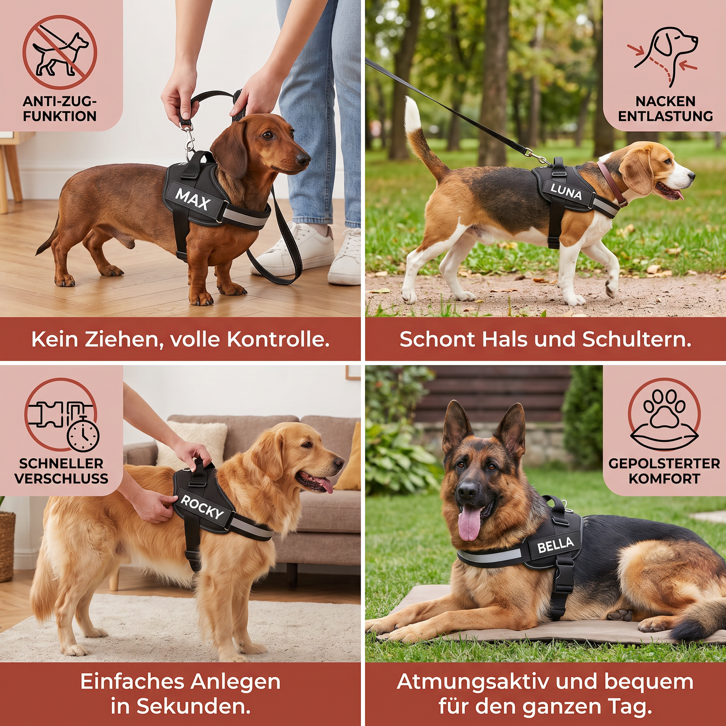 Personalisiertes Anti-Zug-Hundegeschirr mit vorderem D-Ring – zur Entlastung von Nacken und Schultern entwickelt