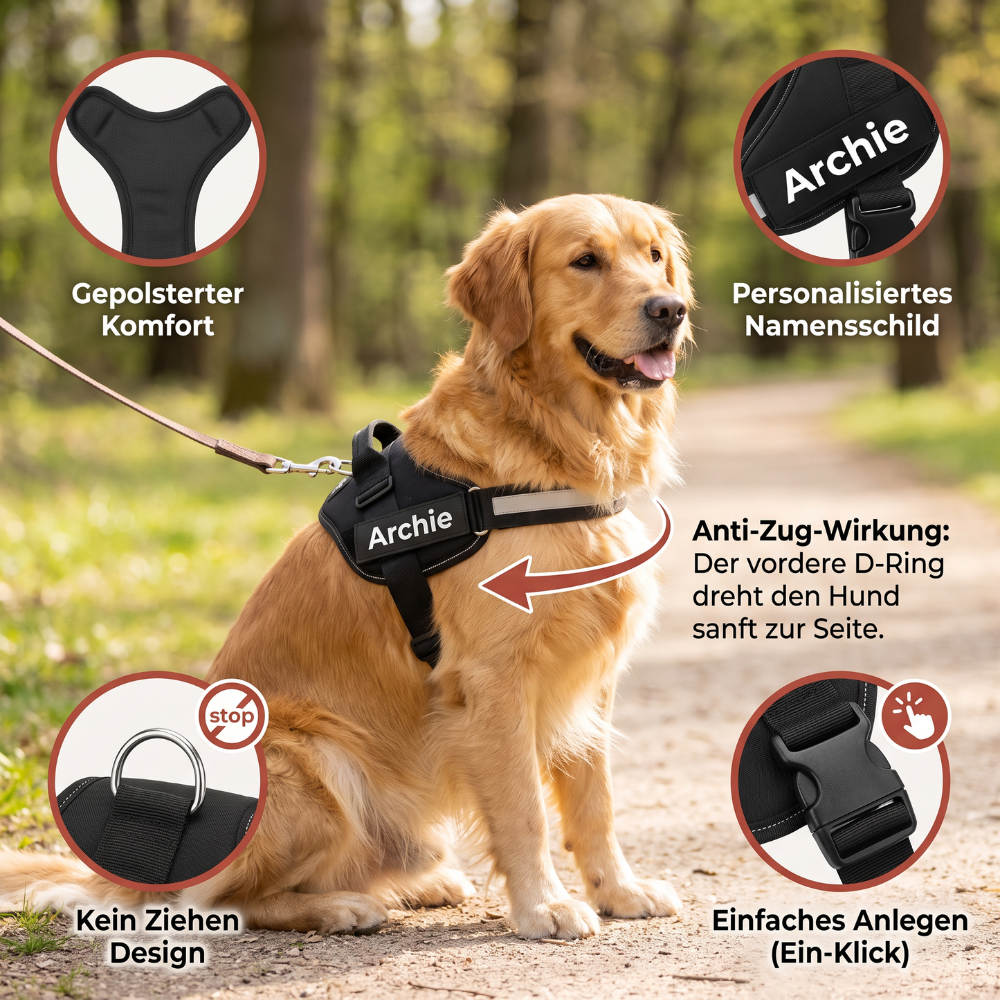 Personalisiertes Anti-Zug-Hundegeschirr mit vorderem D-Ring – zur Entlastung von Nacken und Schultern entwickelt