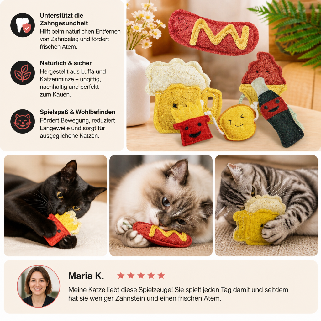Zahnpflegendes Katzenminze-Kauspielzeug – Natürliches Luffa-Set für Zahnpflege & Spiel
