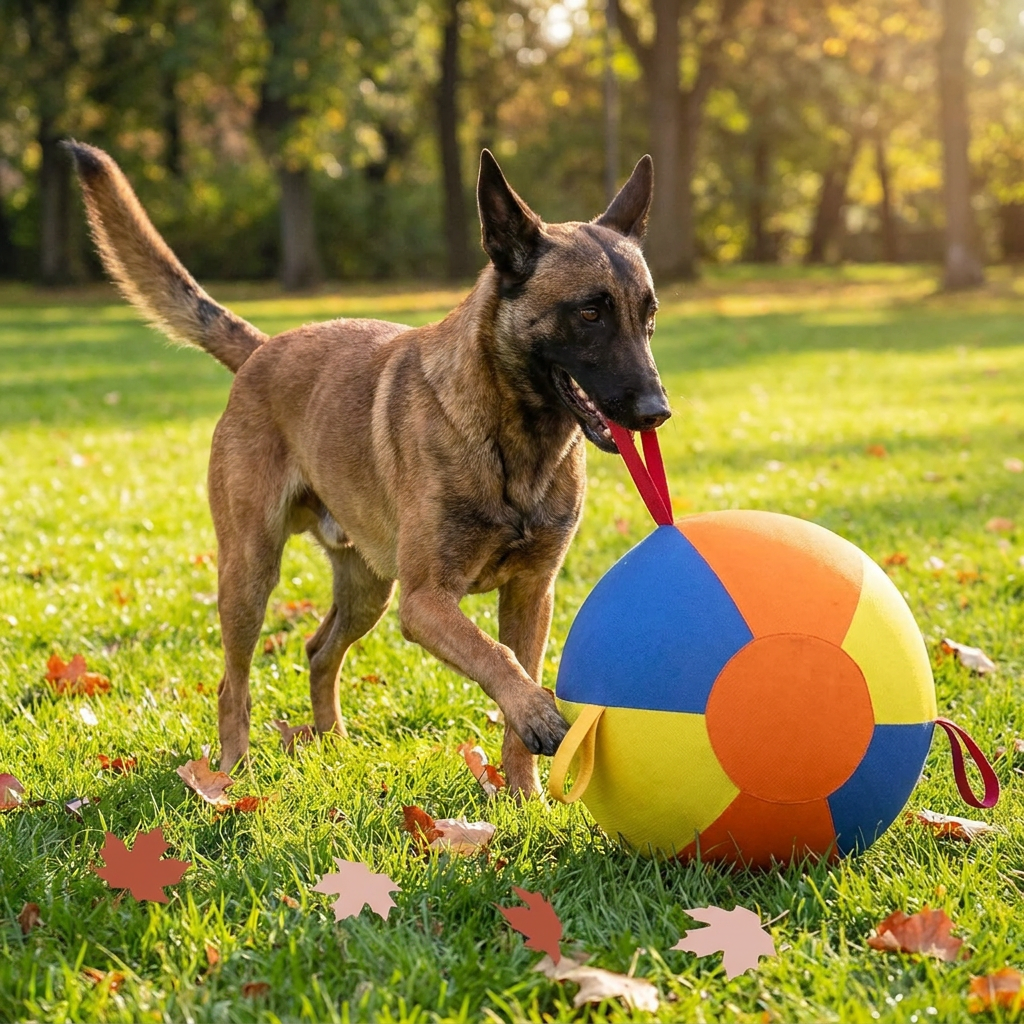 Interaktiver bunter Treibball mit Griffen für Hunde – Robustes Outdoor-Trainingsspielzeug