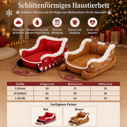 Weihnachtliches Haustierbett in Schlittenform aus Plüsch mit waschbarem wasserdichtem Bezug